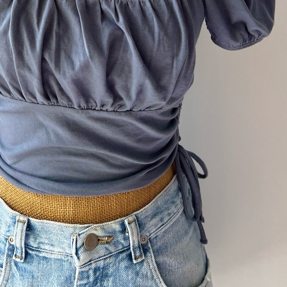 Hollister Cropped Blue Puff Short Sleeve Hollister Top - Picture 5 of 7